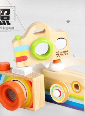 木制蜂眼多棱镜万花筒儿童益智早教玩具过家家创意仿真单反照相机