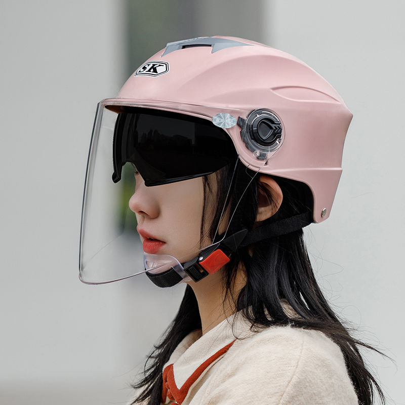 3 c头盔电瓶车头盔电动车女男夏季防晒双镜片半盔四季通用非摩托