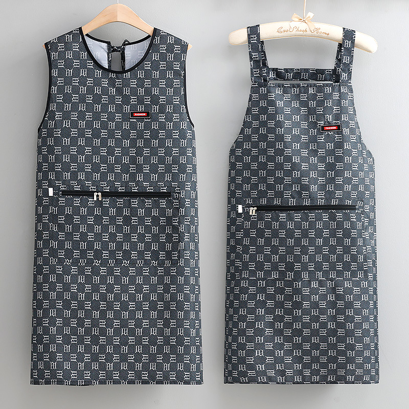 韩式时尚印花家用厨房防水防污马甲背带围裙可定制印字logo工作服