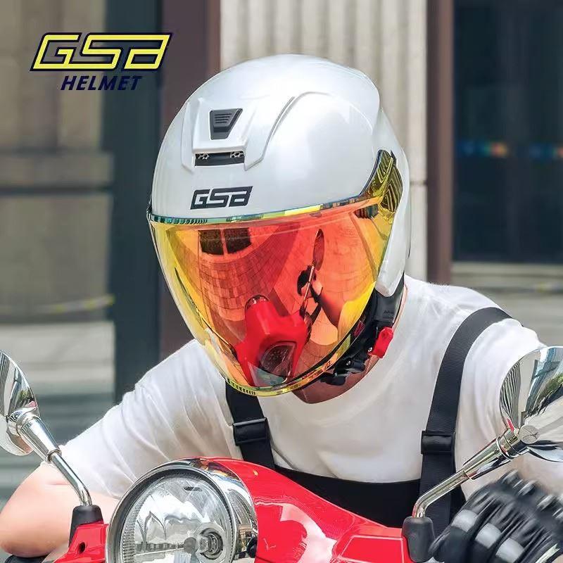 GSB263摩托车头盔四分之三机车赛车复古双镜片半盔男女3/4盔夏季