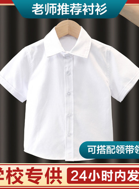 儿童白衬衫男童短袖纯棉夏季小学生校服长袖女童白色衬衣表演出服