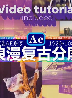 AE465浪漫风格网格多图片头照片视频切换分屏文字幕快闪展示模板