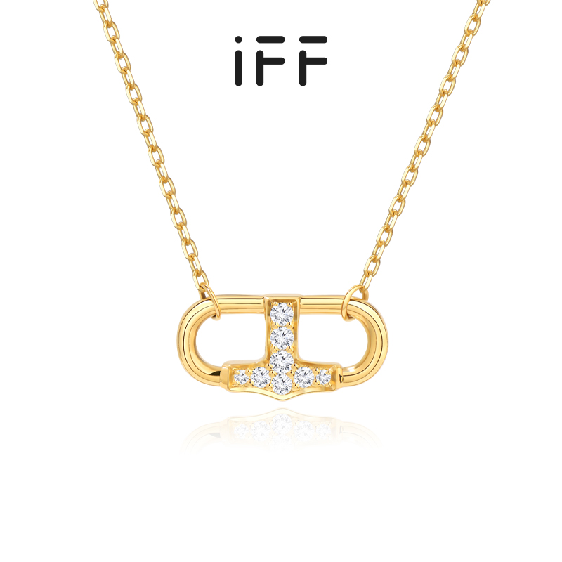 IFF珠宝回形针项链18K金钻石锁骨链au750吊坠女礼物
