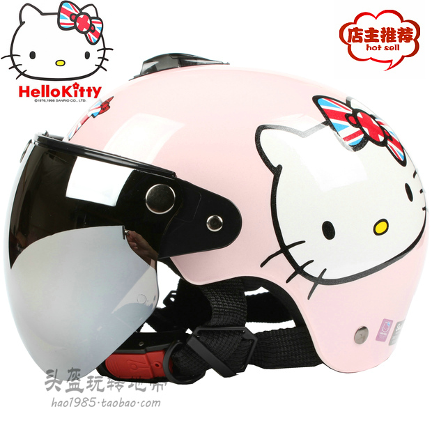 台湾EVO英国粉哈雷电动摩托车儿童头盔防紫外线男女宝宝小孩夏季