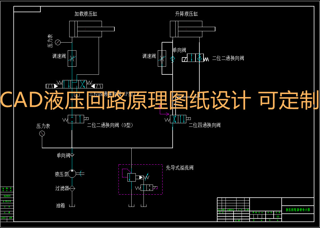 锻压机床液压回路原理图CAD图 2d定制设计 液压回路原理图纸cad图