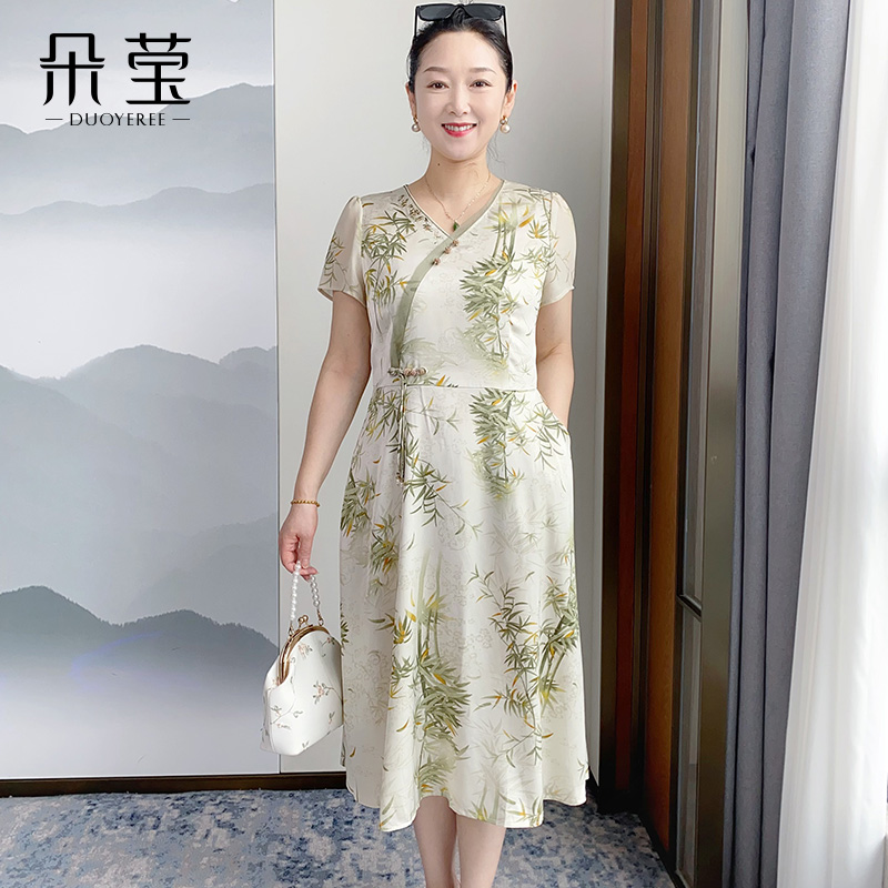 朵莹妈妈洋气连衣裙夏季新款中国风裙子中年女时尚短袖长裙中老年