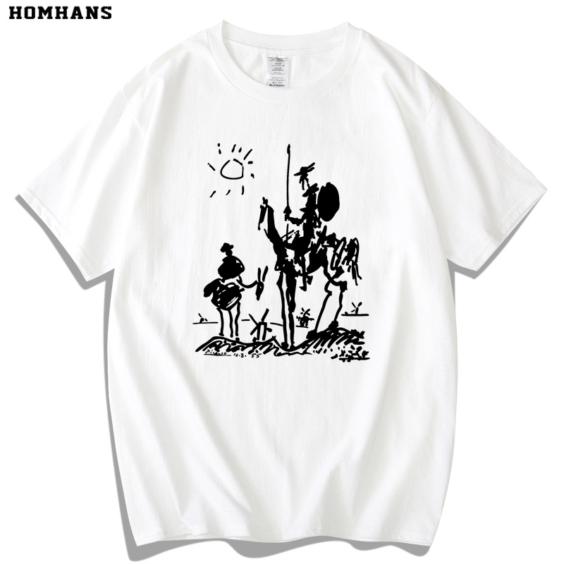 毕加索抽象堂吉诃德插画T恤男女短袖重磅纯棉夏装宽松文艺个性潮