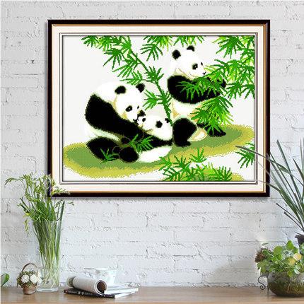 十字绣熊猫简单新款动物图案小幅小件自己绣线绣儿童卧室2024小型
