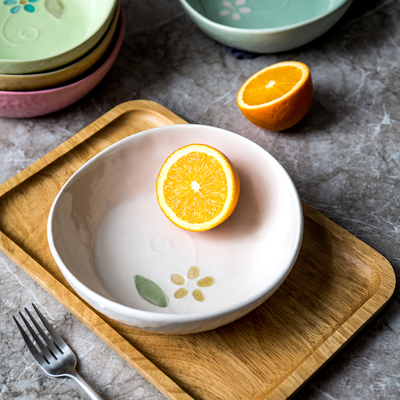 微瑕陶瓷 家用日式创意陶瓷大号蔬菜水果沙拉碗手绘碗餐具雅韵