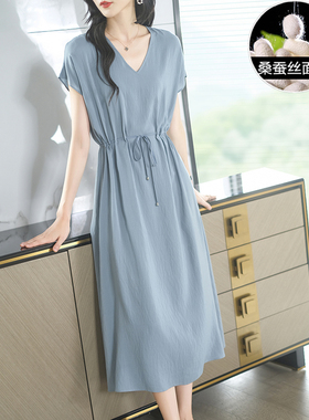 杭州真丝连衣裙女2023年新款夏季国际大牌品牌薄款高端桑蚕丝裙子
