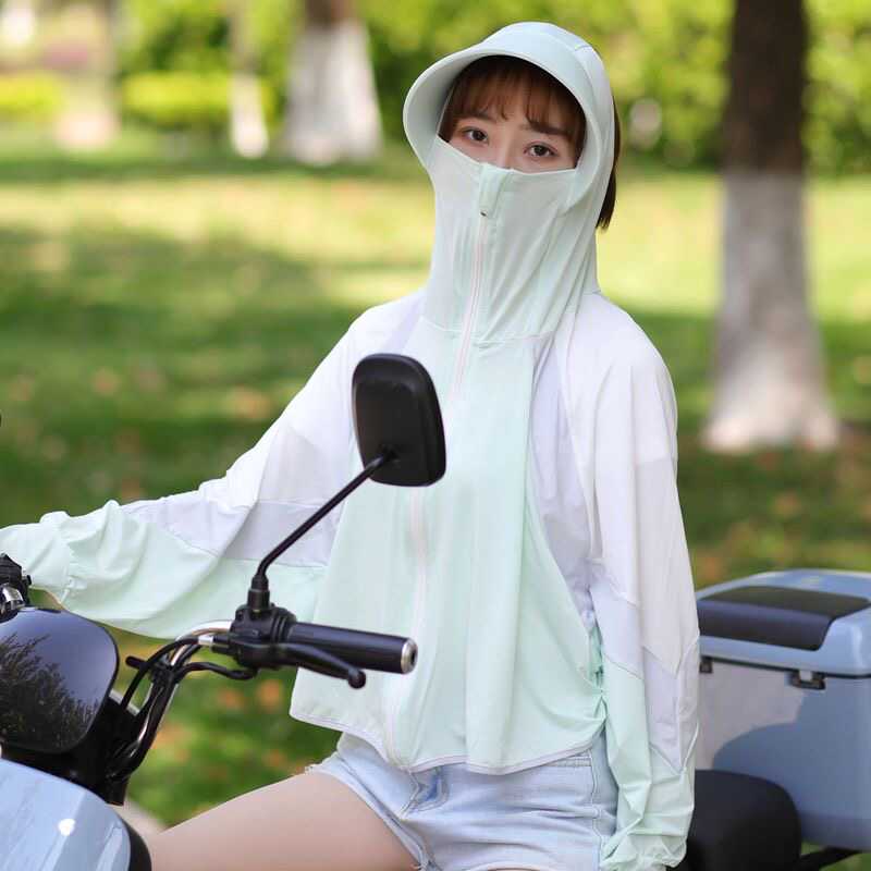 夏天电瓶电动车防晒衣长款女护腿防走光遮阳服摩托车骑行防晒装备