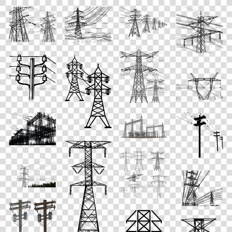 电网铁塔高压电线素材PNG模板 高清PNG图片 电线 电网