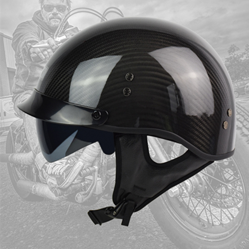 高档碳纤维哈雷复古头盔摩托车个性情侣四季半盔男女骑行巡航