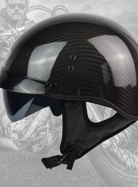 正品碳纤维哈雷复古头盔摩托车个性情侣四季半盔男女骑行巡航