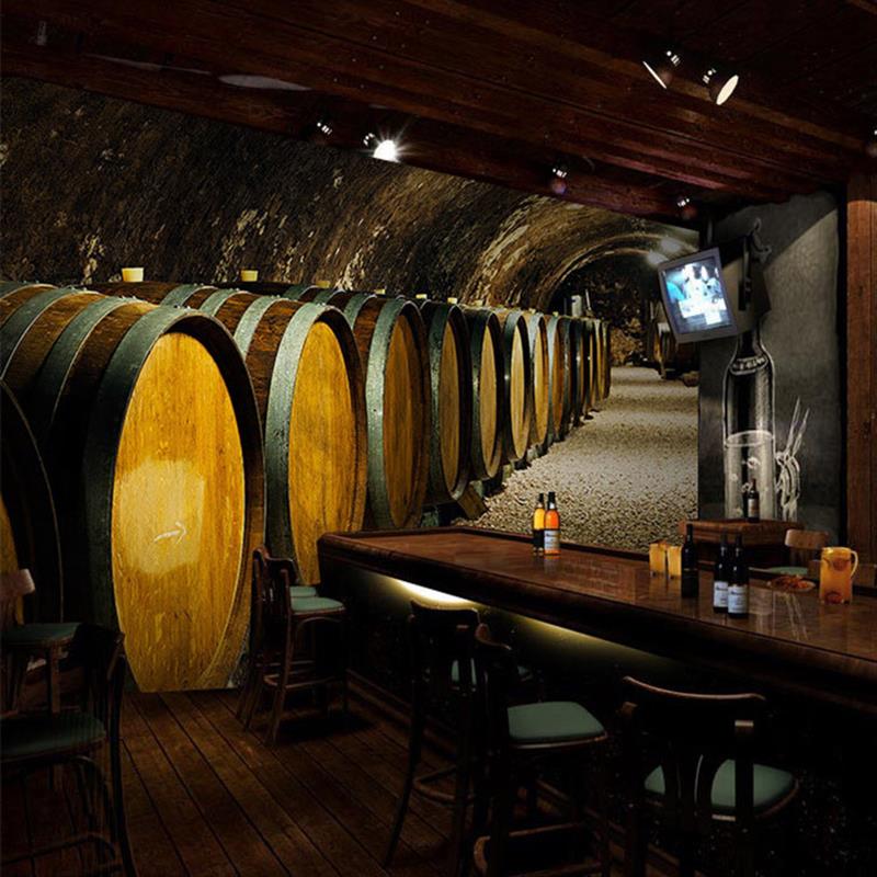 3D欧式复古红酒酒庄墙纸西餐厅酒坊啤酒吧台背景墙布壁纸酒桶壁画