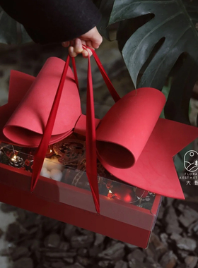 鲜花水果礼盒新年网红蝴蝶结花盒pvc插花盒透明情人节手提蛋糕盒