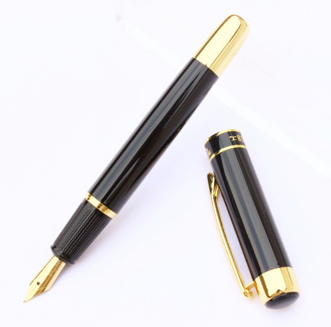 包邮 HERO英雄钢笔9018纯黑色铱金美工钢笔 成人书法练字手绘弯尖美工笔墨水笔