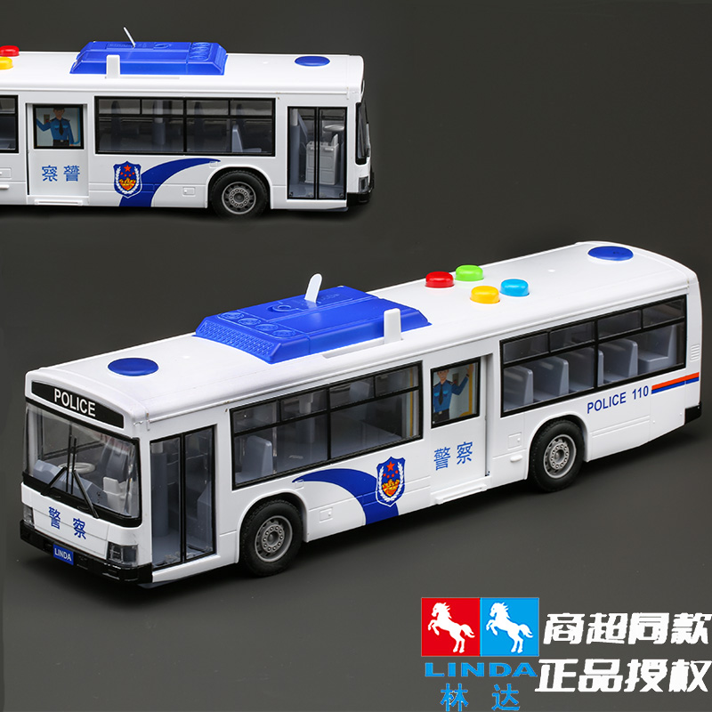大号林达音乐故事开门警察巴士惯性小汽车玩具儿童模型警车公交车