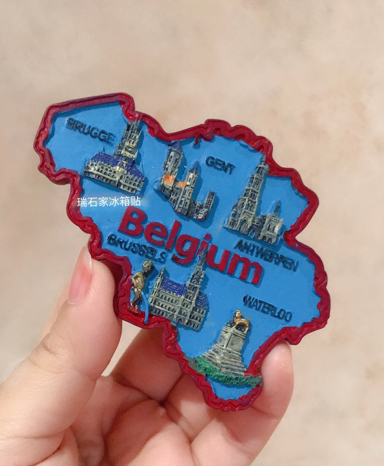 Belgium全景地图树脂冰箱贴比利时磁力吸铁石复古地标建筑观光礼