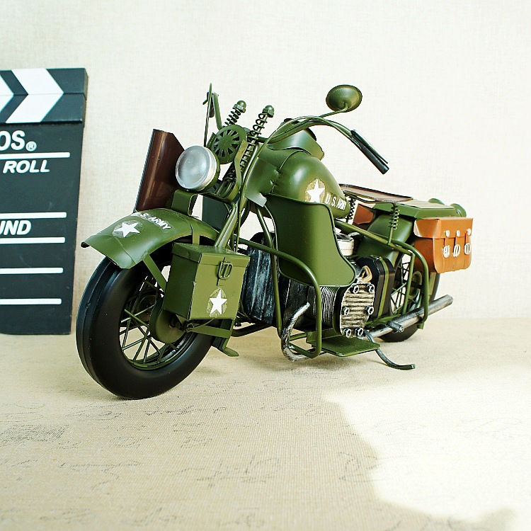 新款手工打造军绿色解放军越野摩托车摆件男孩子的礼物004SMT二色