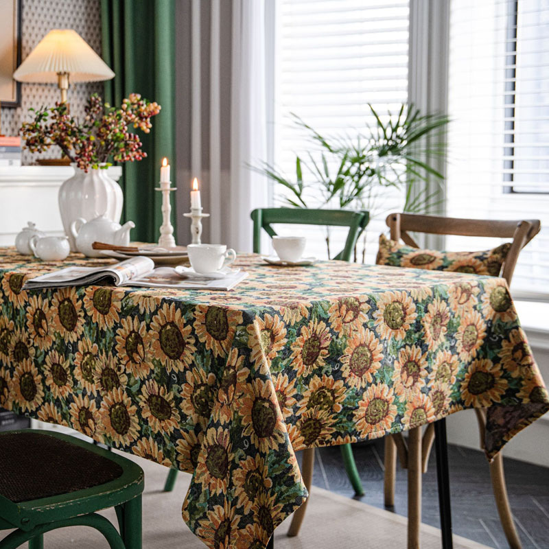 复古桌布向日葵台布几何波西米亚风餐桌布艺彩色油画感家居装饰布