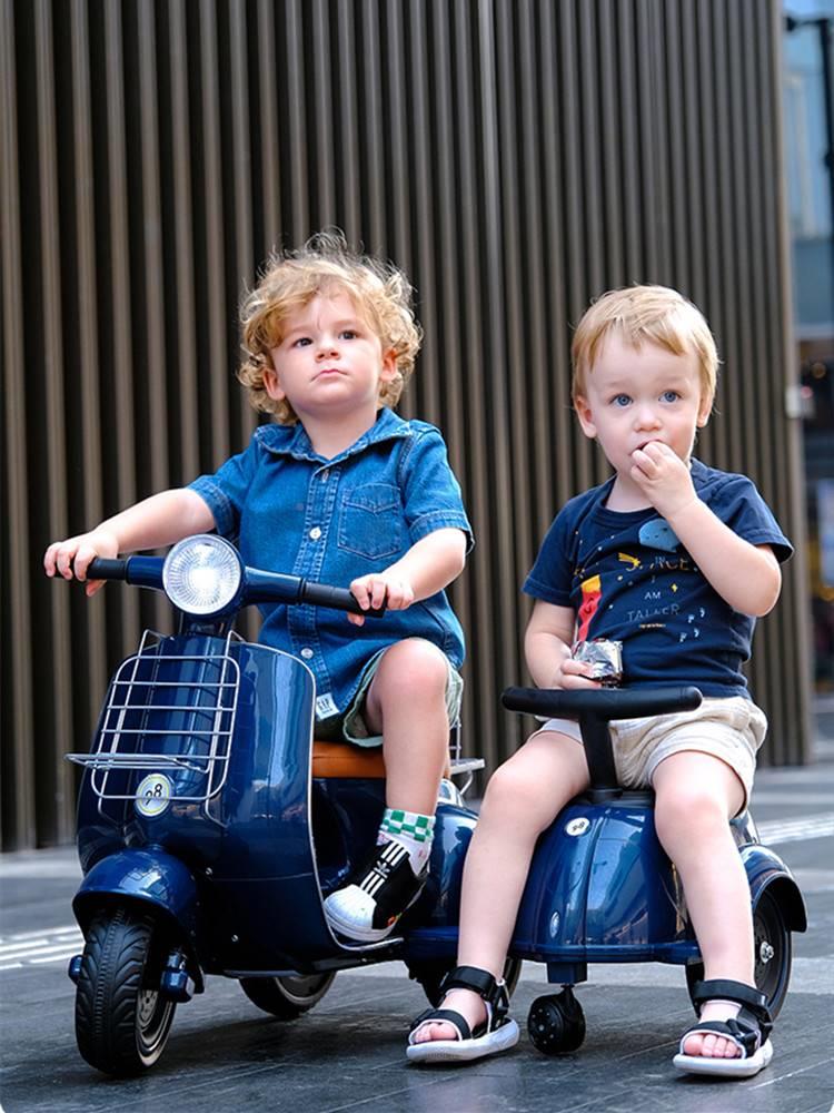 儿童电动摩托车坐6288_410人双人宝宝偏三轮斗挎男女可小充电玩具