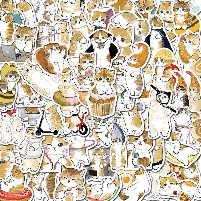 64张卡通小黄猫可爱涂鸦创意贴画笔记本电脑电动车摩托车头盔贴纸