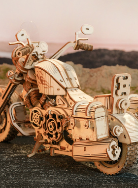若态若客3d立体拼图木质diy手工拼装模型制作哈雷摩托车男孩玩具