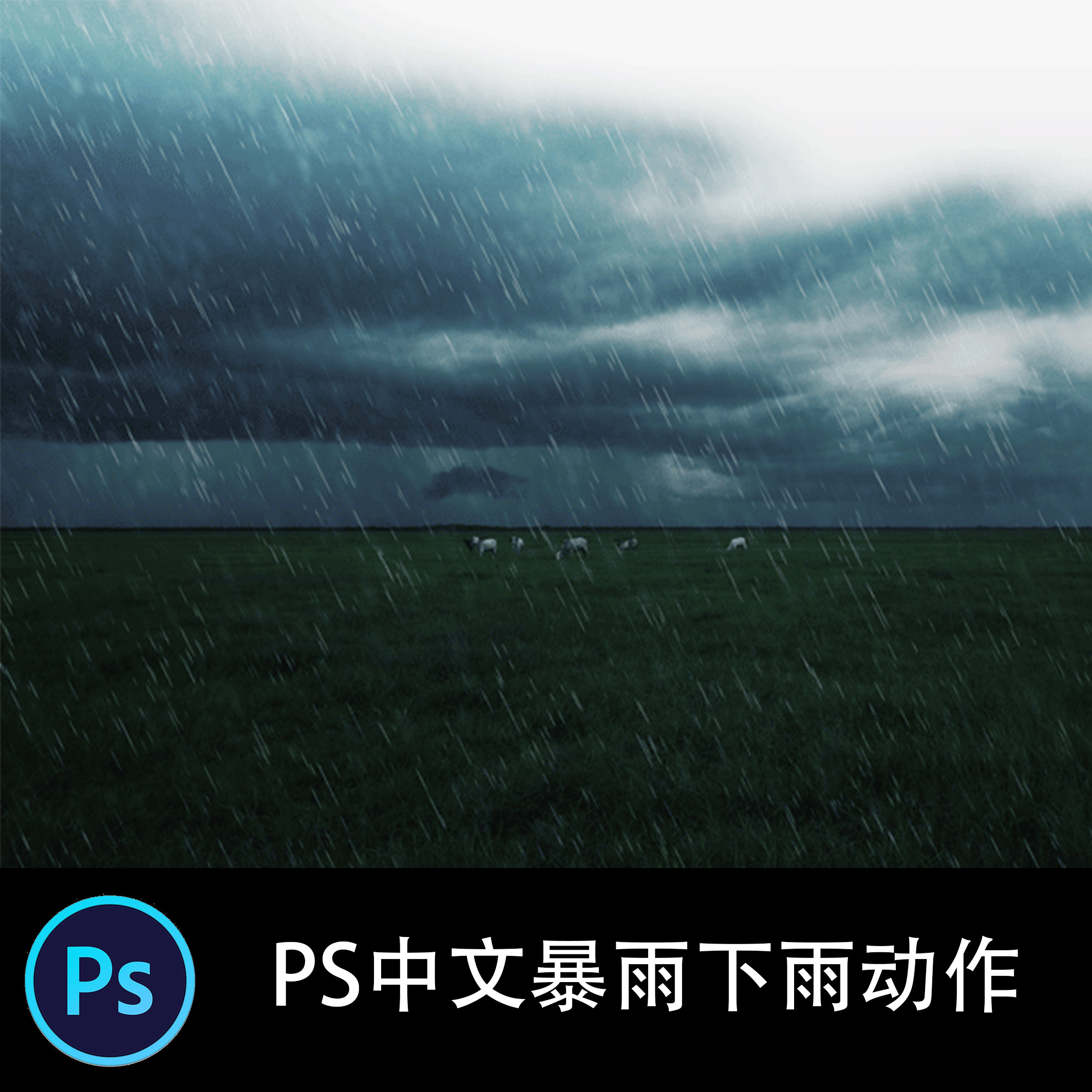 PS中文特效动作 暴雨下雨大雨GIF动态效果 摄影滤镜笔刷插件素材