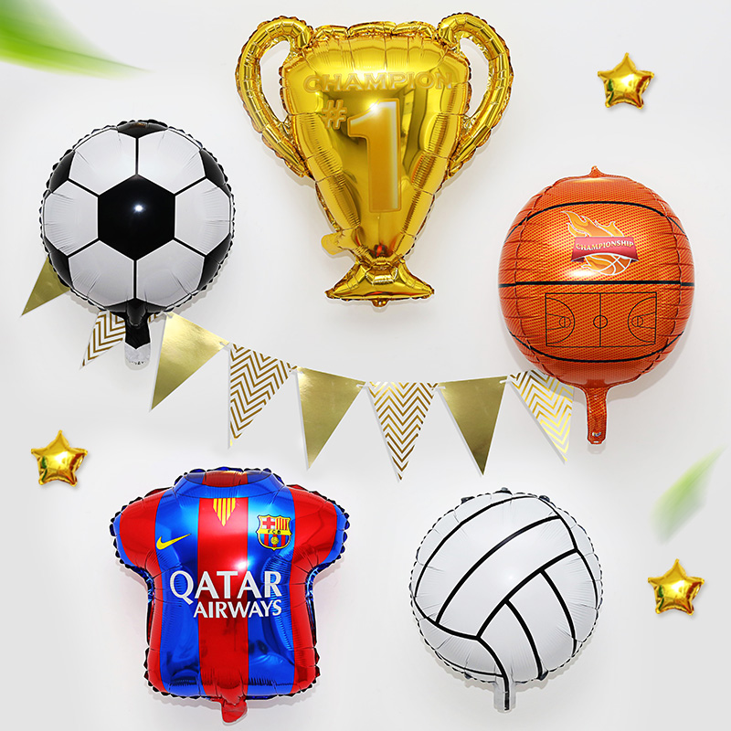 运动会主题篮球足球气球体育生日布置学校幼儿园装饰排球铝膜汽球