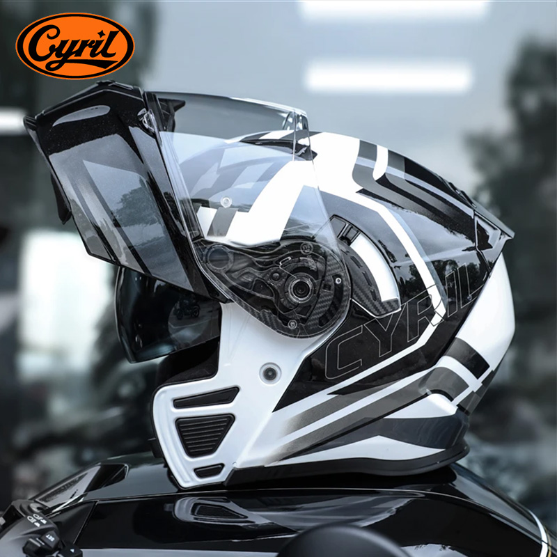 新款CYRIL赛罗揭面盔摩托车头盔夏季男女双镜片机车全盔踏板四季