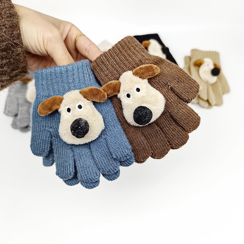 儿童冬季卡通分指毛线手套可爱修狗针织保暖韩版男女童户外防寒潮