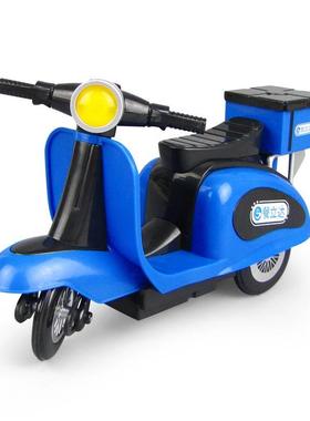 合金共享电动单车模型回力声光玩具两轮小摩托外卖车送餐车踏板车