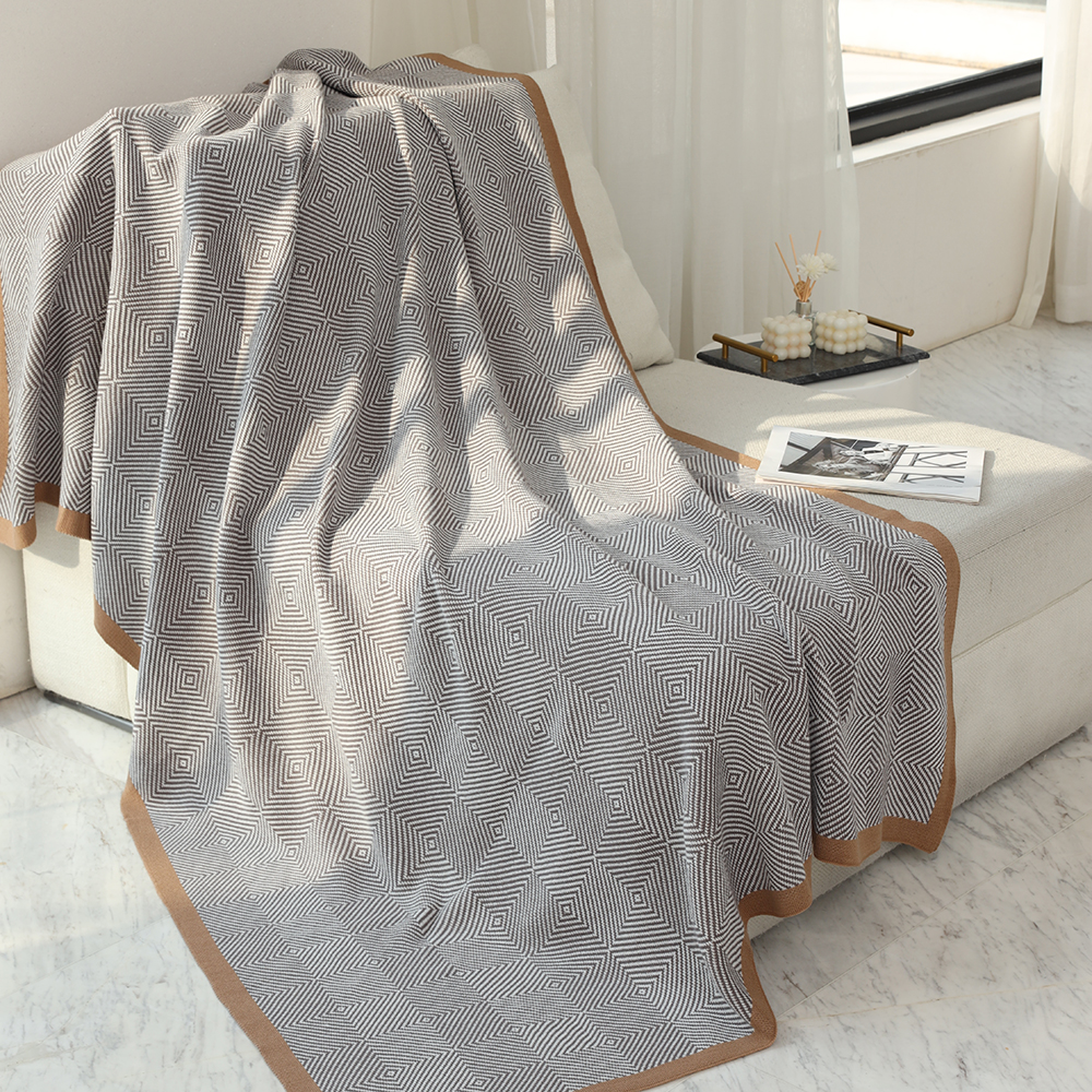 简约风几何图形飞机盖毯空调毯子北欧风床尾巾样板房搭毯轻奢毛毯