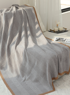 简约风几何图形飞机盖毯空调毯子北欧风床尾巾样板房搭毯轻奢毛毯