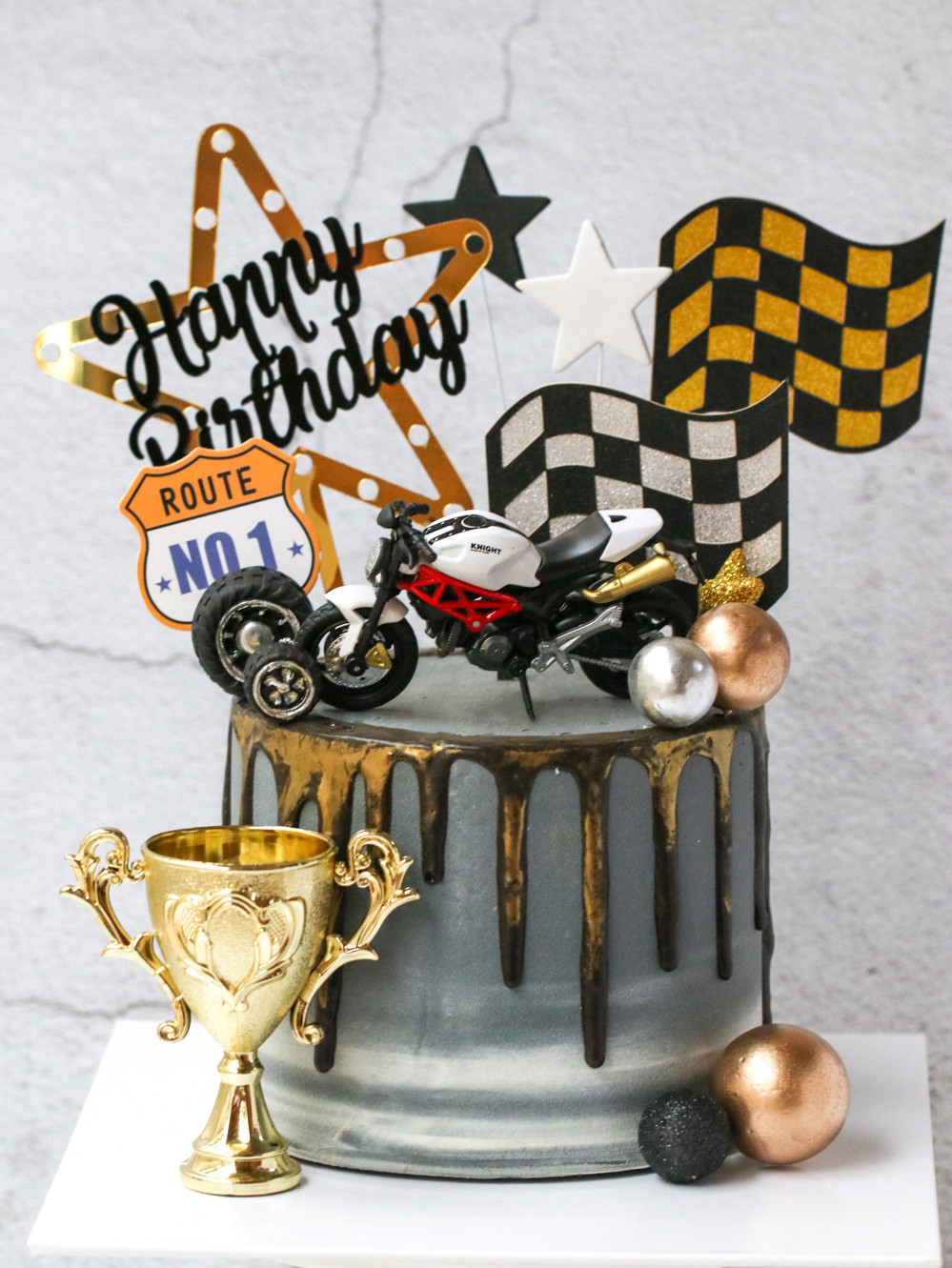 烘焙蛋糕装饰 男士摩托车机车摆件 男神星星赛车旗帜生日插牌奖杯