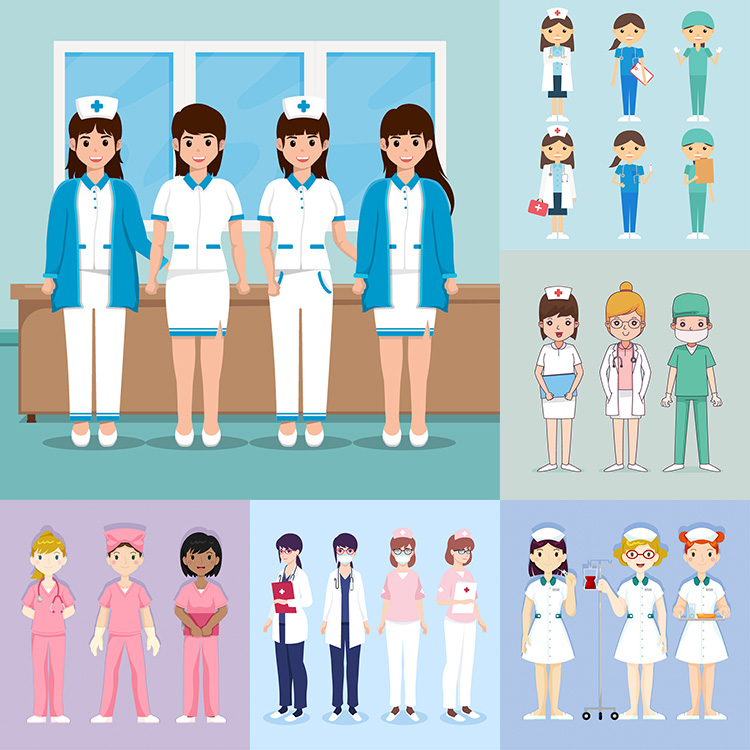 护士人物形象插画AI矢量素材 卡通医院医护人员白衣天使 设计素材