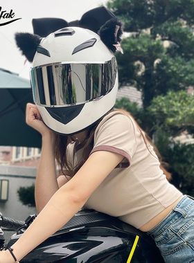 3C认证猫耳朵女电动摩托车头盔蝴蝶结少女超可爱四季骑士机车全盔