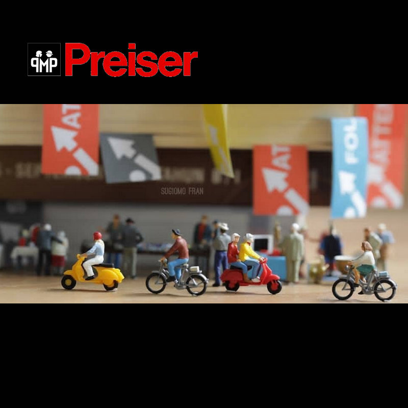 正版现货原盒1:87火车女侠微缩小人模型PREISER 摩托车骑警集合