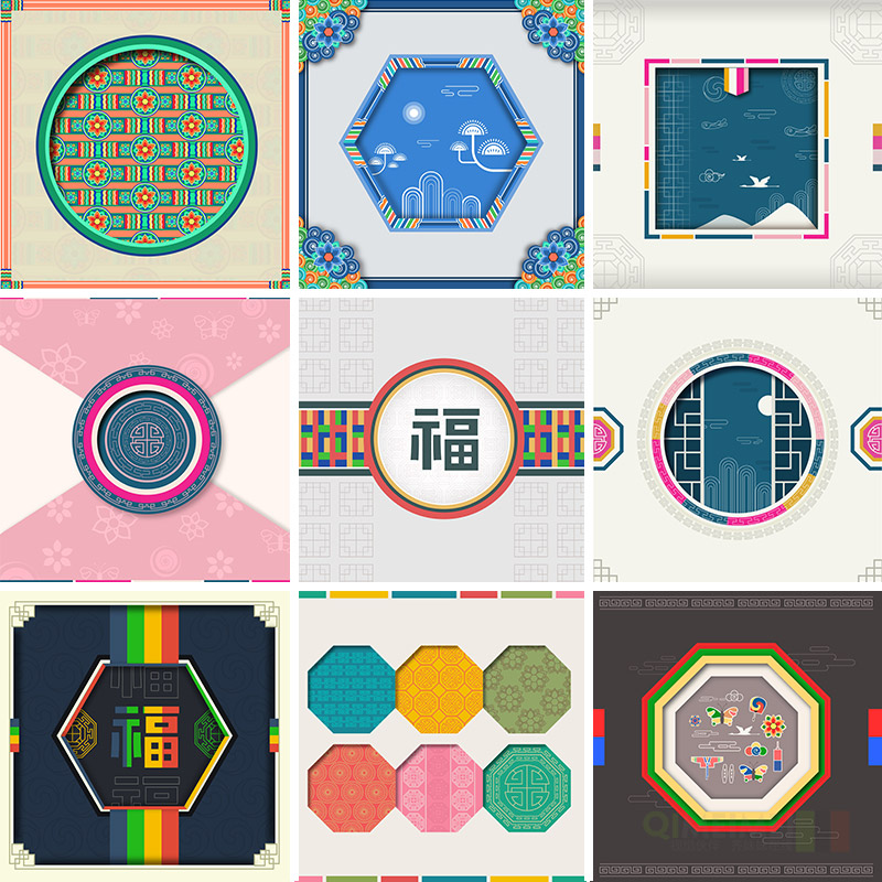 中国传统复古花纹图案背景福字元素AI矢量平面设计素材模板82407