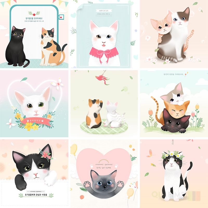 可爱卡通手绘宠物猫咪插图绘画海报背景PSD分层设计素材模板82108