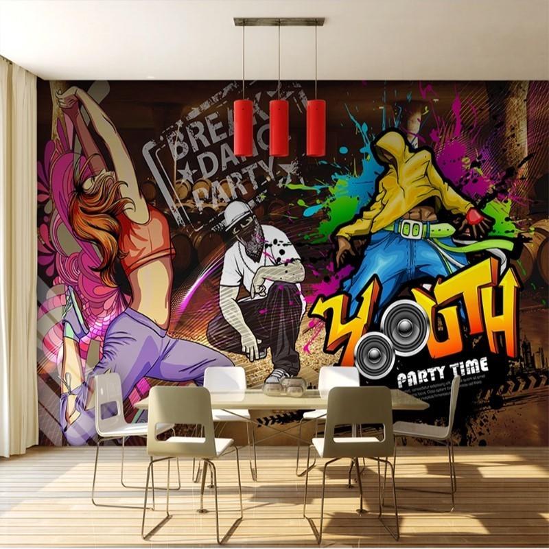 3d街头涂鸦壁纸街舞蹈教室墙纸网吧健身房工业风壁画个性嘻哈酒吧