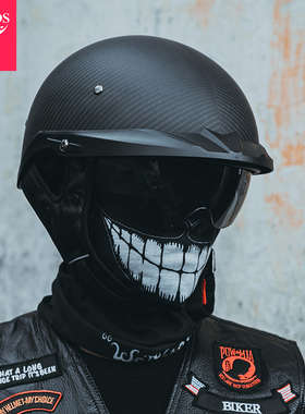 VCOROS碳纤维半盔复古摩托车头盔男女夏机车巡航瓢盔3c认证电动车
