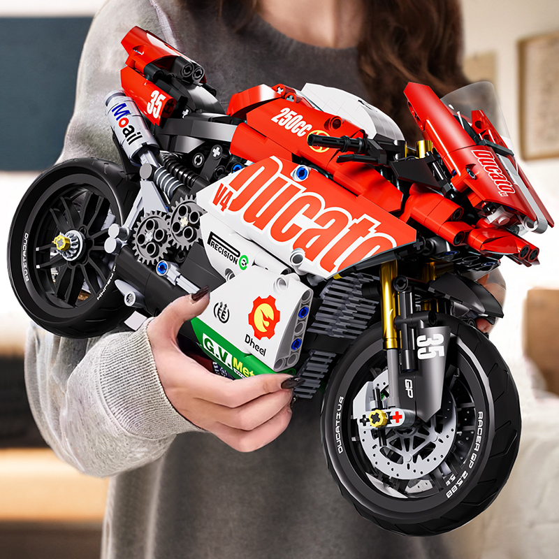 积木摩托车2024新款儿童益智拼装玩具男孩成人高难度跑车模型12岁