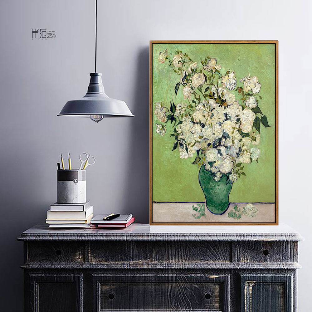 《白玫瑰》梵高油画向日葵装饰画欧式客厅玄关世界名画艺术挂画