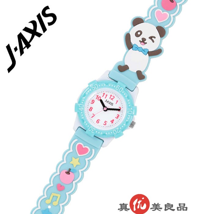 日本代购 J-AXIS 儿童款女孩卡通熊猫图案爱心音符表带可爱手表