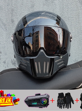 ORZ摩托车复古头盔男女巡航蓝牙全盔重机车幽灵骷髅骑士3C认证