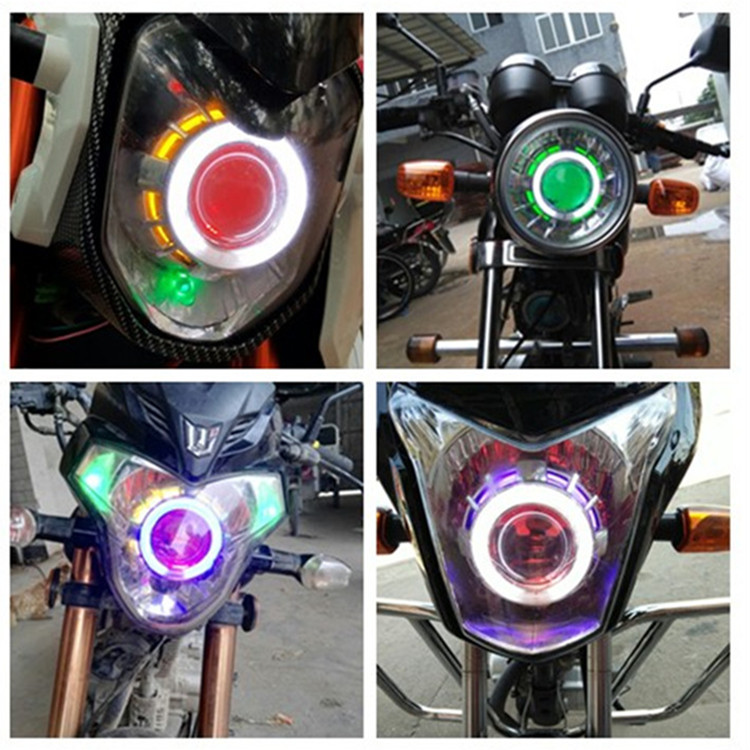 摩托车车灯泡改装双光透镜超亮前照大灯3.0寸2.5天使眼恶魔眼鱼眼