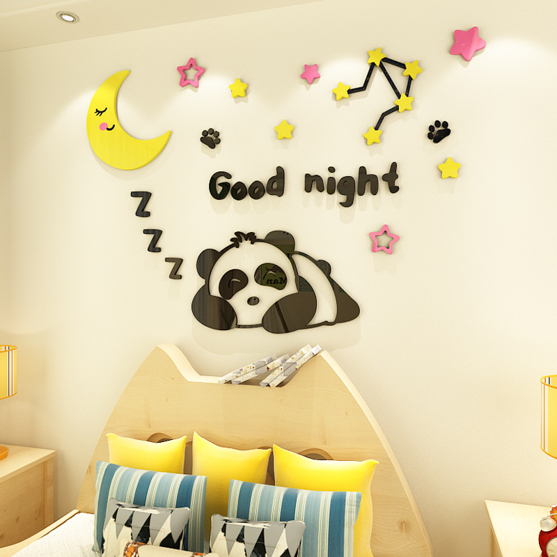 卡通熊猫亚克力3d立体墙贴可爱温馨儿童房客厅卧室背景墙装饰贴画