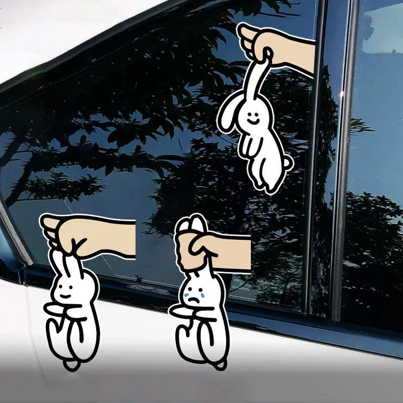 网红划痕车贴 搞笑趣味兔子表情包车身防水车窗后档玻璃装饰
